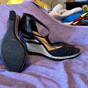 Black peep toe wedge sandals